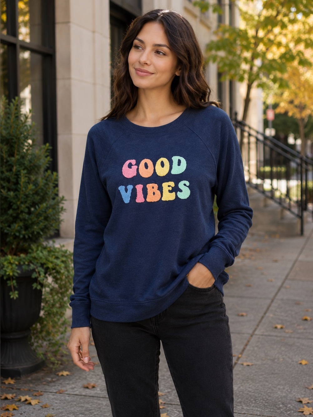 Wildfox Sweatshirt Good Vibes Crewneck Pullover Sweater Blue